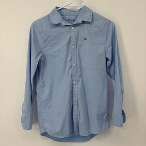 Vineyard Vines Boys Medium 12-14 Blue Solid Stretch Long Sleeve Dress Shirt OTG
